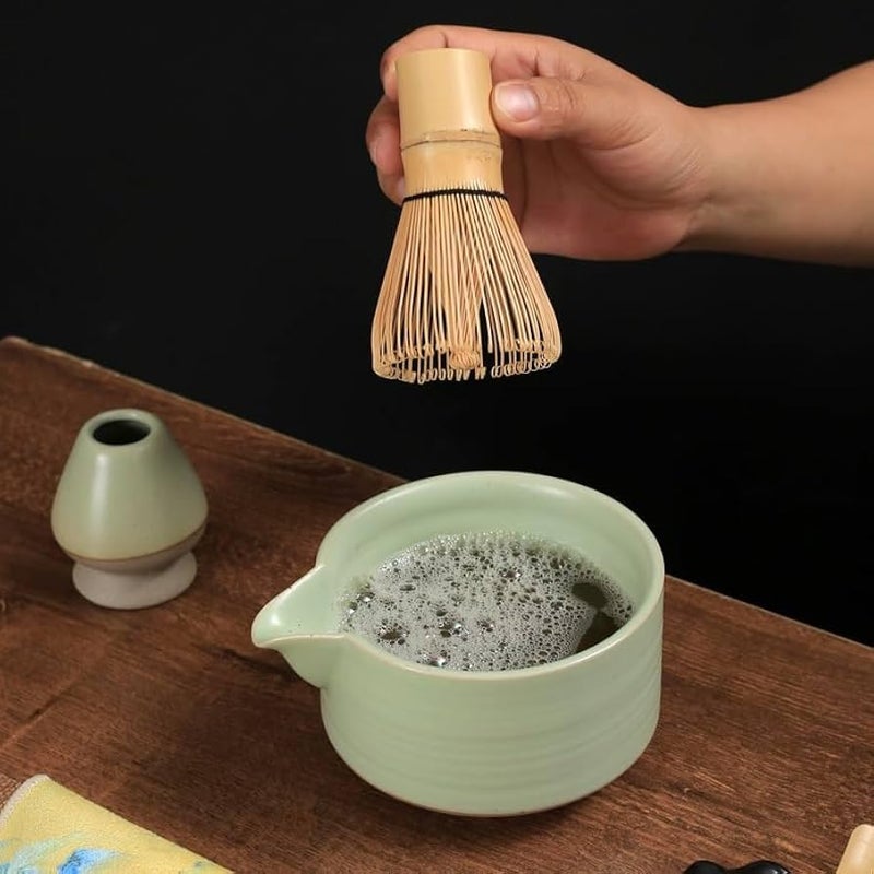 Flavoma Japanese Handmade Bamboo Matcha Whisk Sets of 4 (Match Brush Japanese Style) + Traditional Scoop (Chashaku) + Ceramic Tea Bowl + Ceramic Tea Whisk Holder, Prepare a Traditional Cup of Matcha - Image 4