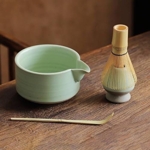 Flavoma Japanese Handmade Bamboo Matcha Whisk Sets of 4 (Match Brush Japanese Style) + Traditional Scoop (Chashaku) + Ceramic Tea Bowl + Ceramic Tea Whisk Holder, Prepare a Traditional Cup of Matcha - Image 2