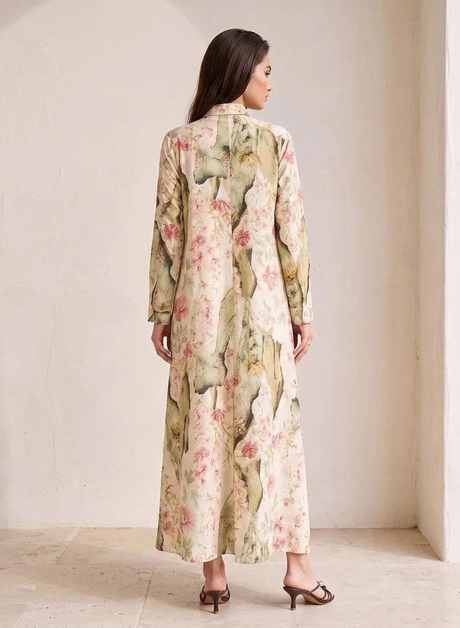ايكونيك Iconic Maxi Dress with Floral Print