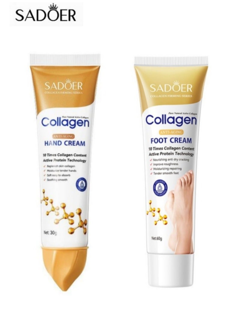 SADOER Collagen Anti Wrinkle Hand Cream, Nourishing Whitening Moisturizing  Foot Cream, Fast Absorbing Anti Ageing Hand Cream, Smooth And Soft Skin Crack Repair Cream ,To Remove Wrinkles Darkness Callus Remover, Dead Skin Exfoliation, Hand and Foot Cream for Dry Cracked Hands,Elbows, Feet, Heels, Knees(1hand cream-1foot cream)  - Image 1
