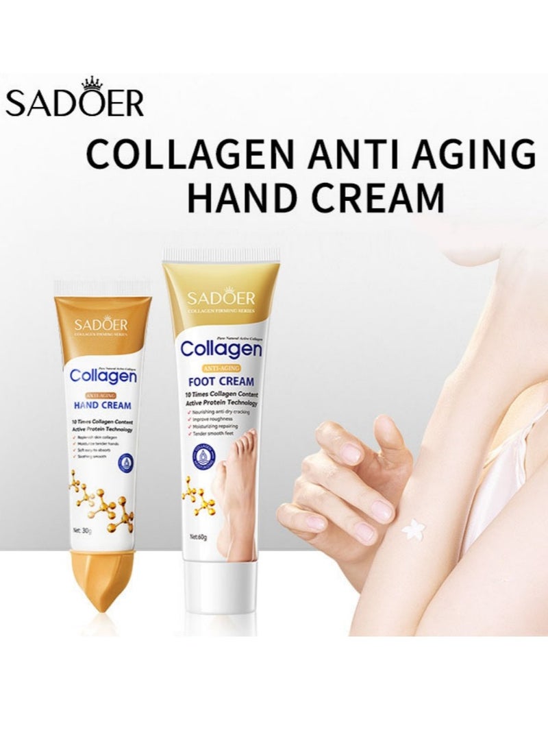SADOER Collagen Anti Wrinkle Hand Cream, Nourishing Whitening Moisturizing  Foot Cream, Fast Absorbing Anti Ageing Hand Cream, Smooth And Soft Skin Crack Repair Cream ,To Remove Wrinkles Darkness Callus Remover, Dead Skin Exfoliation, Hand and Foot Cream for Dry Cracked Hands,Elbows, Feet, Heels, Knees(1hand cream-1foot cream)  - Image 2