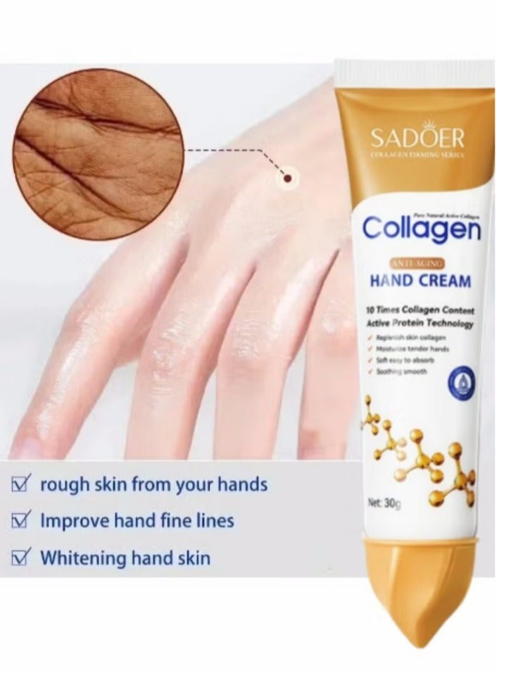 SADOER Collagen Anti Wrinkle Hand Cream, Nourishing Whitening Moisturizing  Foot Cream, Fast Absorbing Anti Ageing Hand Cream, Smooth And Soft Skin Crack Repair Cream ,To Remove Wrinkles Darkness Callus Remover, Dead Skin Exfoliation, Hand and Foot Cream for Dry Cracked Hands,Elbows, Feet, Heels, Knees(1hand cream-1foot cream)  - Image 3