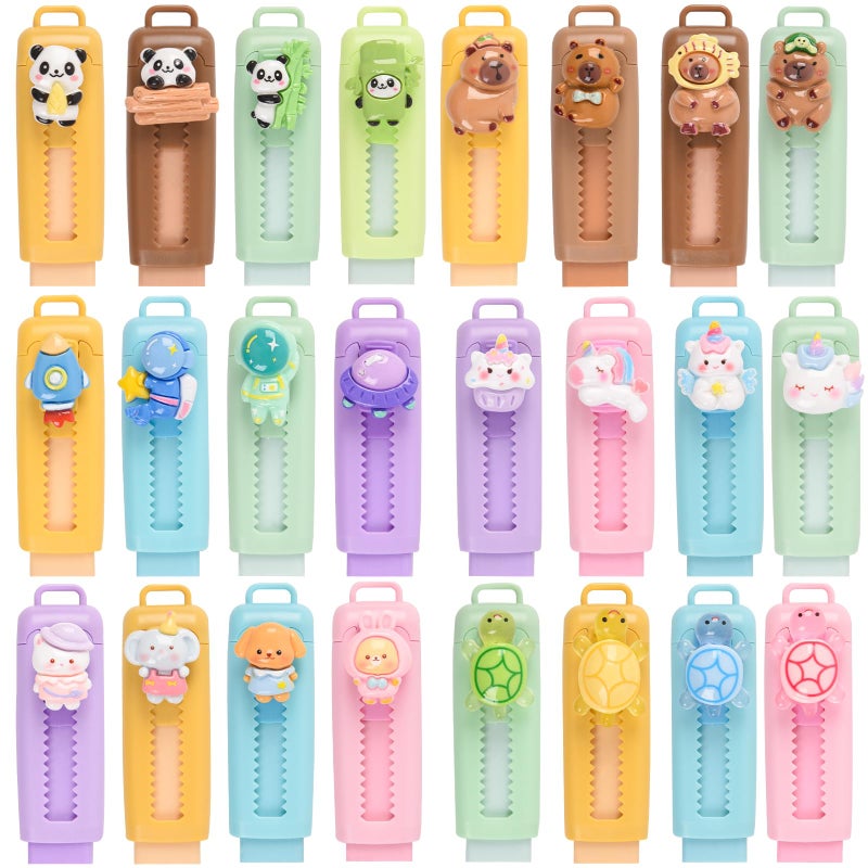 LiYiQ 24 Pcs Cute Retractable Eraser for Pencils Cute Supplies Kawaii Erasers Fun Cartoon Erasers Classroom Supplies Gift - Image 1