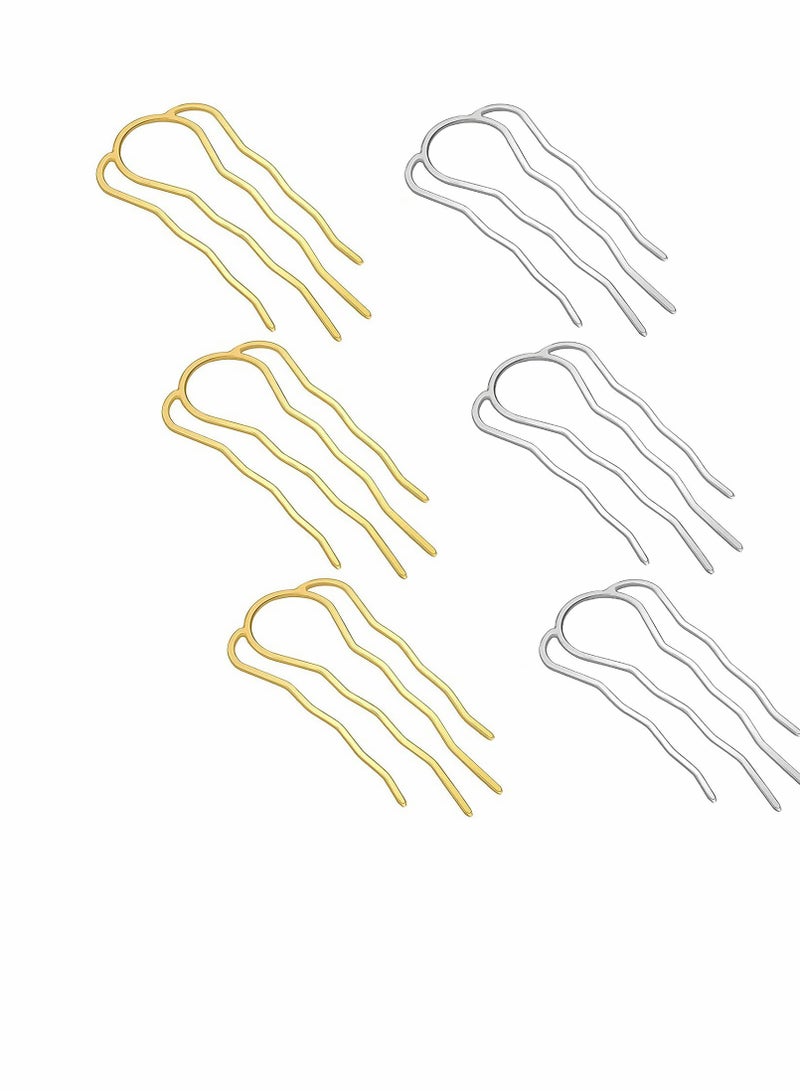Excefore 6 Piece Hair Fork Clip Simple Metal 4 Prong Hair Updo Bun Hairpin Sticks Alloy Hair Clips Grips Large size Hair Clip for Women Hair Styling Tool Accessories (Gold, Silver) - Image 1