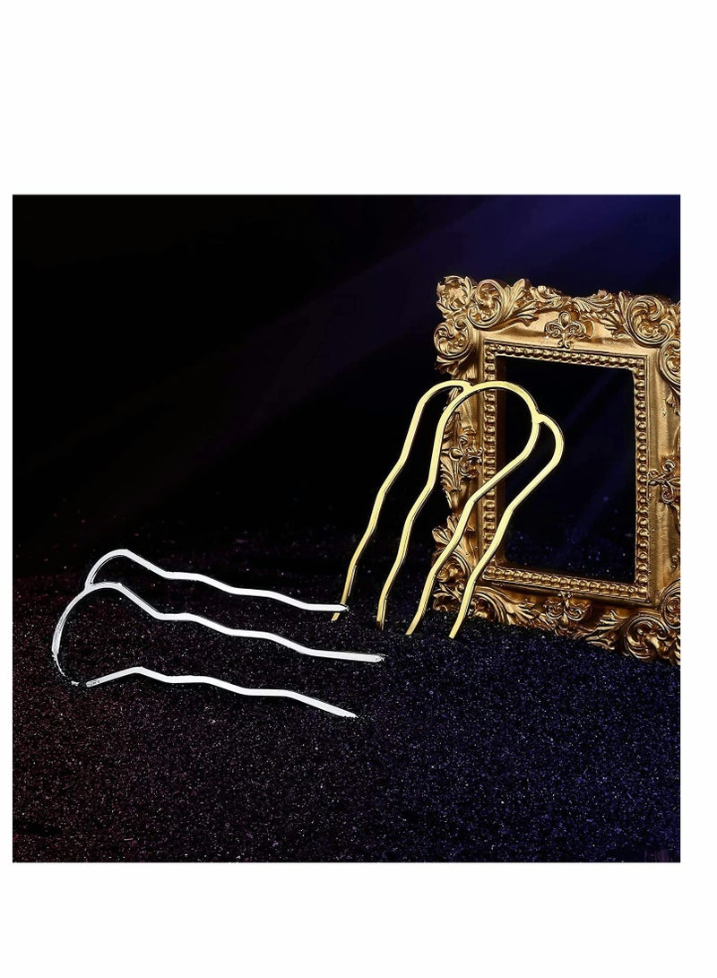 Excefore 6 Piece Hair Fork Clip Simple Metal 4 Prong Hair Updo Bun Hairpin Sticks Alloy Hair Clips Grips Large size Hair Clip for Women Hair Styling Tool Accessories (Gold, Silver) - Image 2