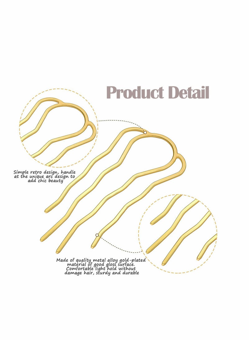 Excefore 6 Piece Hair Fork Clip Simple Metal 4 Prong Hair Updo Bun Hairpin Sticks Alloy Hair Clips Grips Large size Hair Clip for Women Hair Styling Tool Accessories (Gold, Silver) - Image 4