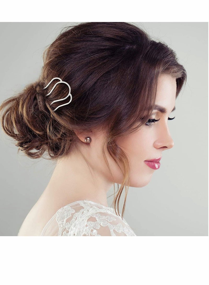 Excefore 6 Piece Hair Fork Clip Simple Metal 4 Prong Hair Updo Bun Hairpin Sticks Alloy Hair Clips Grips Large size Hair Clip for Women Hair Styling Tool Accessories (Gold, Silver) - Image 5