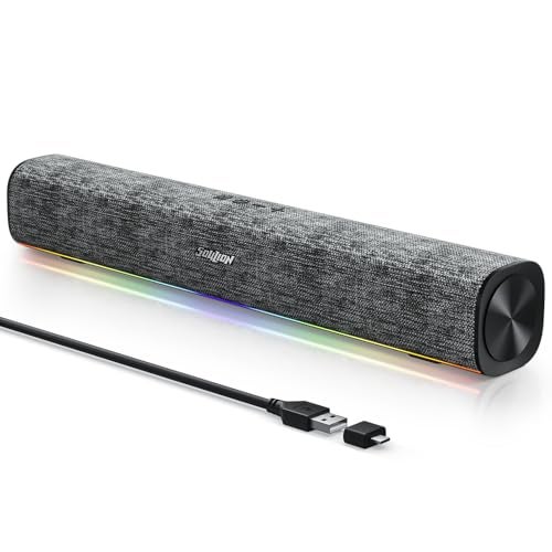 SOULION R100 Bluetooth Computer Speakers with Dynamic LED Light, USB Plug & Play PC Speakers with Switch Button, Clearly Sound Soundbar for Desktop Laptop Monitor(USB-C to USB Adapter Included) - Image 1
