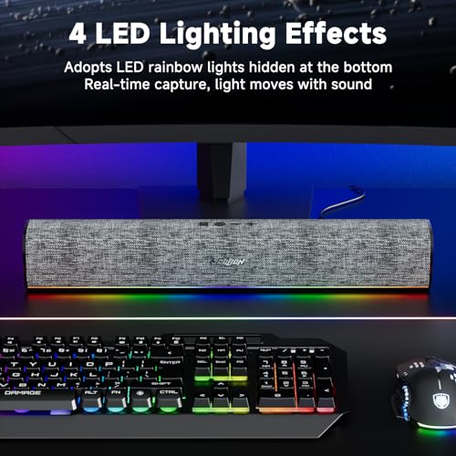 SOULION R100 Bluetooth Computer Speakers with Dynamic LED Light, USB Plug & Play PC Speakers with Switch Button, Clearly Sound Soundbar for Desktop Laptop Monitor(USB-C to USB Adapter Included) - Image 5