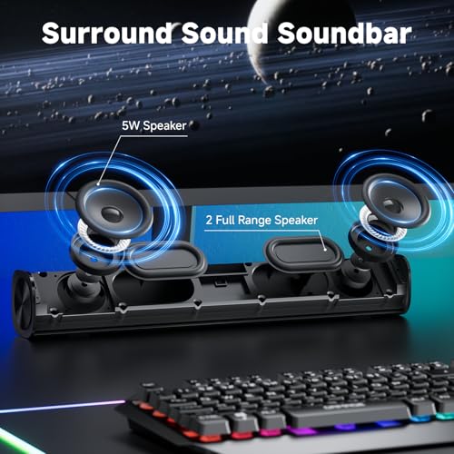 SOULION R100 Bluetooth Computer Speakers with Dynamic LED Light, USB Plug & Play PC Speakers with Switch Button, Clearly Sound Soundbar for Desktop Laptop Monitor(USB-C to USB Adapter Included) - Image 3