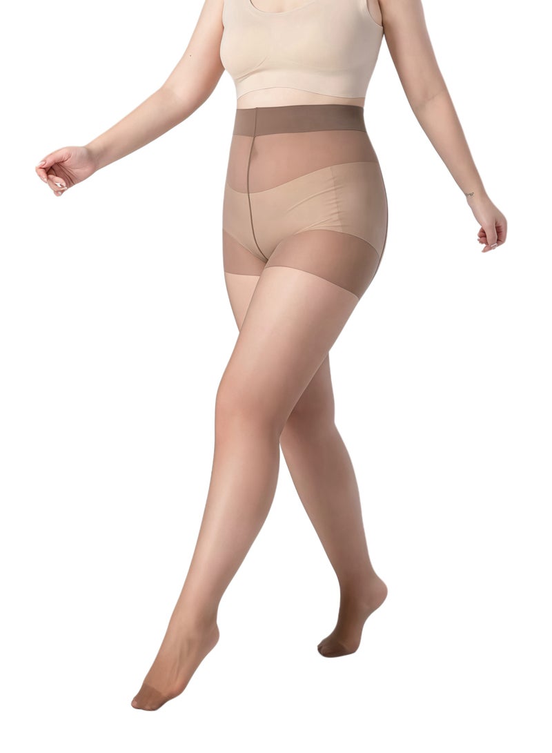 Women's Plus Size 15D Coffee Brown Tights - Elegant & Versatile, Non-Binding Comfort Waist, Breathable & No Wedgie | 3 Sizes | Fast UAE Delivery  - Image 3