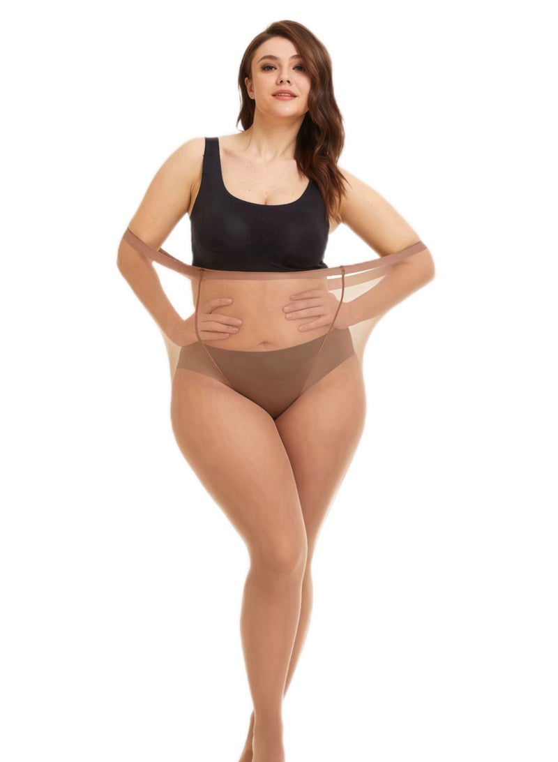 Women's Plus Size 15D Coffee Brown Tights - Elegant & Versatile, Non-Binding Comfort Waist, Breathable & No Wedgie | 3 Sizes | Fast UAE Delivery  - Image 4