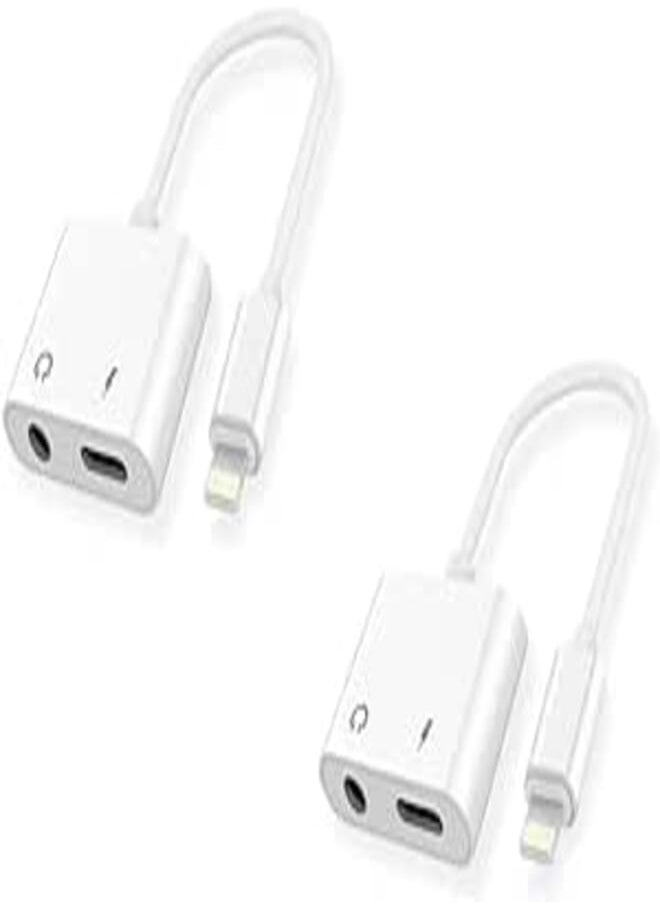 XO XO NB172B 2in1 Audio Adapter Lightning Cable To Lightning And 3.5MM With 5V/2A Max Output 150MM Set Of 2 Pieces - White 