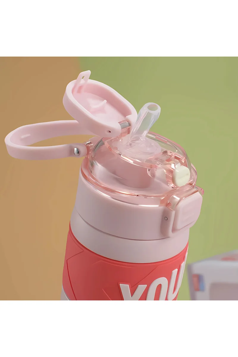 Mobcos 304 Stainless Steel Double Wall Vacuum Insulated Cup with Bounce Lid Straw 650ml Hiking Sports Water Bottle (Pink)