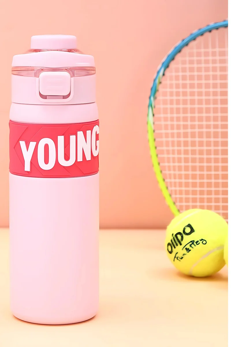 Mobcos 304 Stainless Steel Double Wall Vacuum Insulated Cup with Bounce Lid Straw 650ml Hiking Sports Water Bottle (Pink)