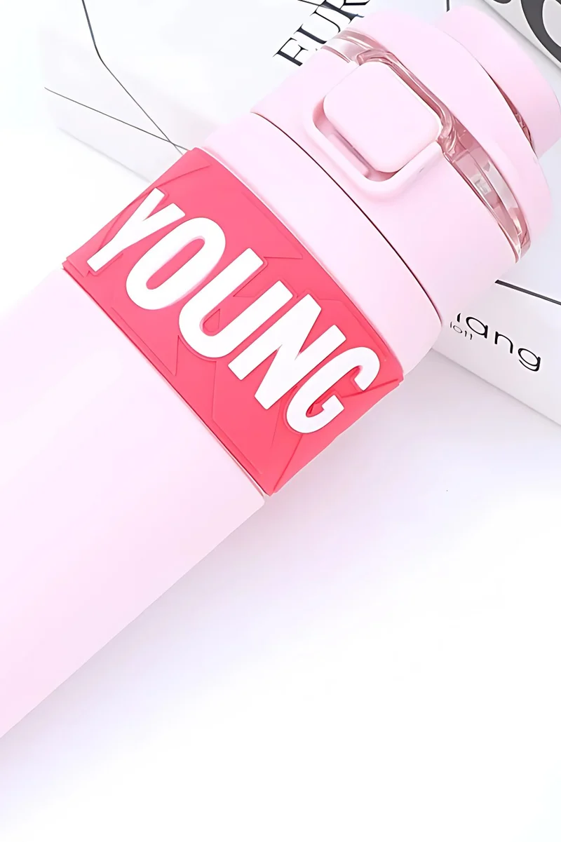 Mobcos 304 Stainless Steel Double Wall Vacuum Insulated Cup with Bounce Lid Straw 650ml Hiking Sports Water Bottle (Pink)