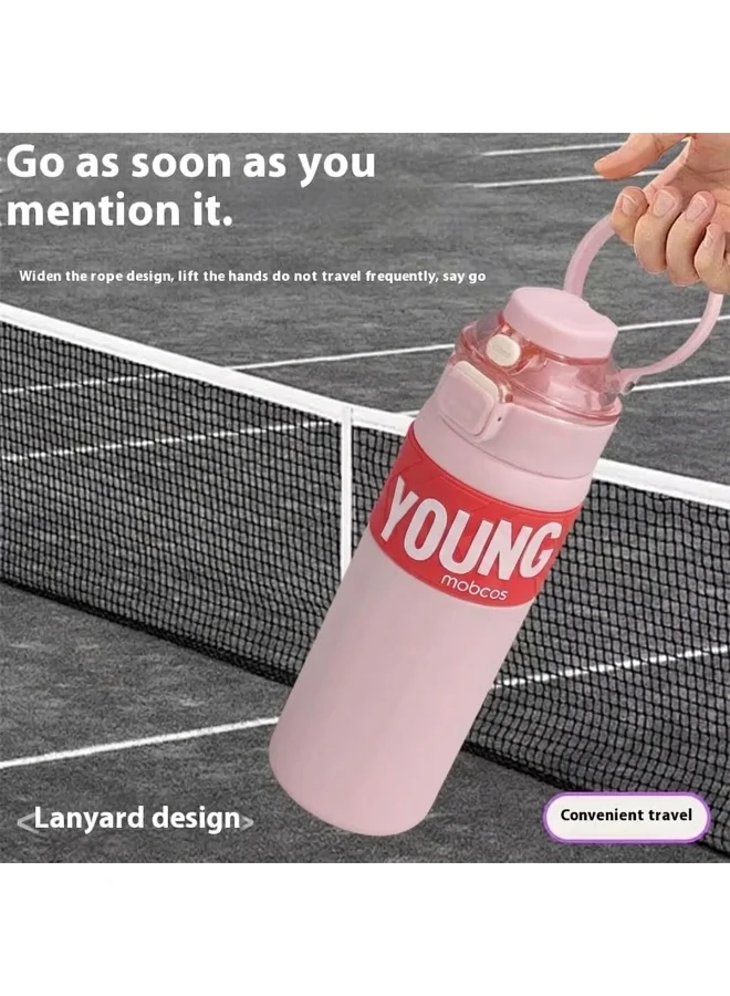 Mobcos pink 304 Stainless Steel Double Wall Vacuum Insulated Cup with Bounce Lid Straw 650ml Hiking Sports Water Bottle (Pink)  | Best Price UAE