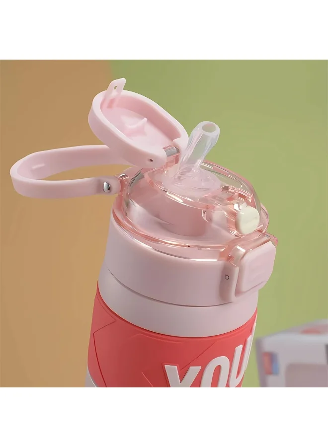 Mobcos pink 304 Stainless Steel Double Wall Vacuum Insulated Cup with Bounce Lid Straw 650ml Hiking Sports Water Bottle (Pink)  | Best Price UAE