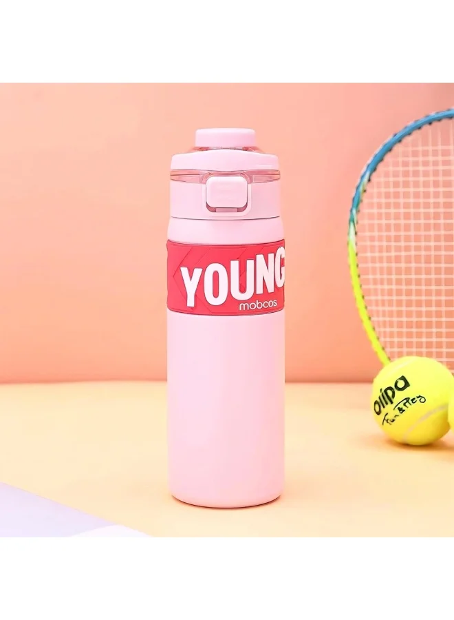 Mobcos 304 Stainless Steel Double Wall Vacuum Insulated Cup with Bounce Lid Straw 650ml Hiking Sports Water Bottle (Pink)