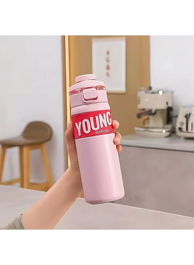 Mobcos pink 304 Stainless Steel Double Wall Vacuum Insulated Cup with Bounce Lid Straw 650ml Hiking Sports Water Bottle (Pink)  | Best Price UAE