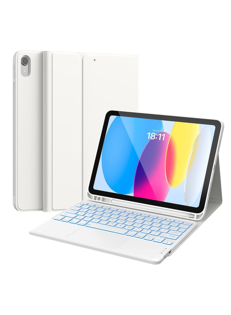 Arabic/English Keyboard Case for iPad (A16) 11th/10th Gen (2025/2022), 7-Color Backlight, Multi-Touch Trackpad, Flip Stand Case with Pencil Holder, 2 Bluetooth Channels - Image 1