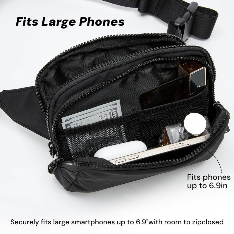 YDF Large Fanny Pack for Men & Women, 2L Waterproof Nylon Waist Bag with Extender Strap, Crossbody Hip Bum Bag with 4 Card Slots for Travel Hiking Running (Black) - Image 3