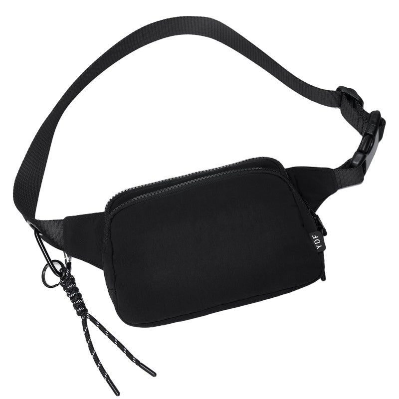 YDF Large Fanny Pack for Men & Women, 2L Waterproof Nylon Waist Bag with Extender Strap, Crossbody Hip Bum Bag with 4 Card Slots for Travel Hiking Running (Black) - Image 1