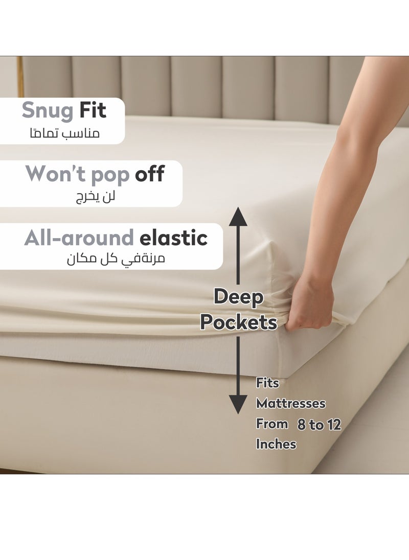 Donetella Bedding Fitted Sheet - Fits 120x200 Cm Bed For Twin Bed 2 Pcs (1 Fitted Sheet and 1 Pillowcase) - 30 Cm Deep Pocket - Solid Bed Sheet  - Image 2