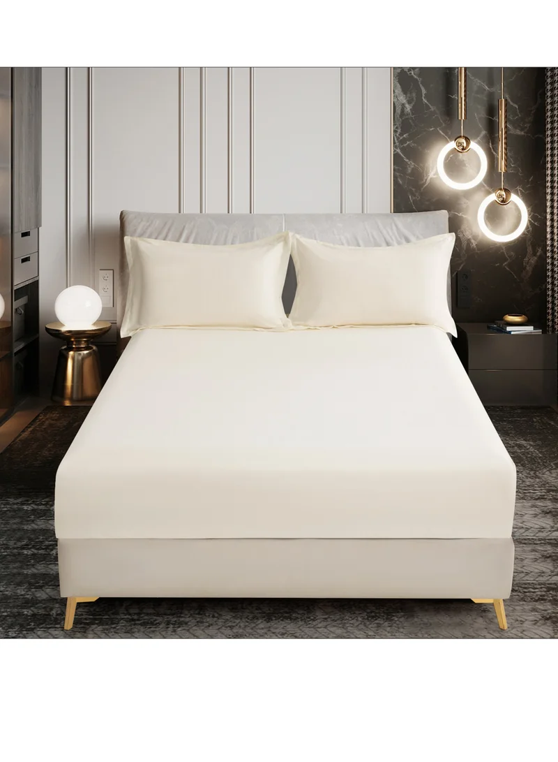 Donetella Bedding Fitted Sheet - Fits 120x200 Cm Bed For Twin Bed 2 Pcs (1 Fitted Sheet and 1 Pillowcase) - 30 Cm Deep Pocket - Solid Bed Sheet