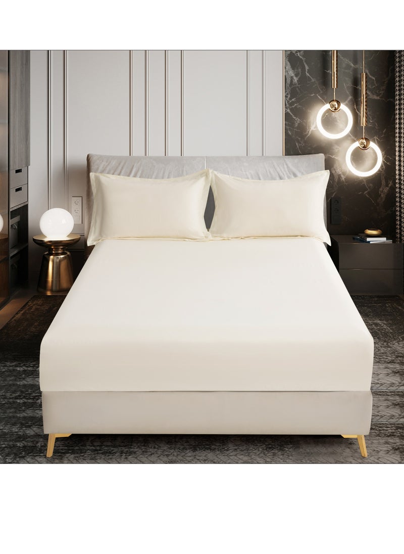 Donetella Bedding Fitted Sheet - Fits 120x200 Cm Bed For Twin Bed 2 Pcs (1 Fitted Sheet and 1 Pillowcase) - 30 Cm Deep Pocket - Solid Bed Sheet  - Image 1
