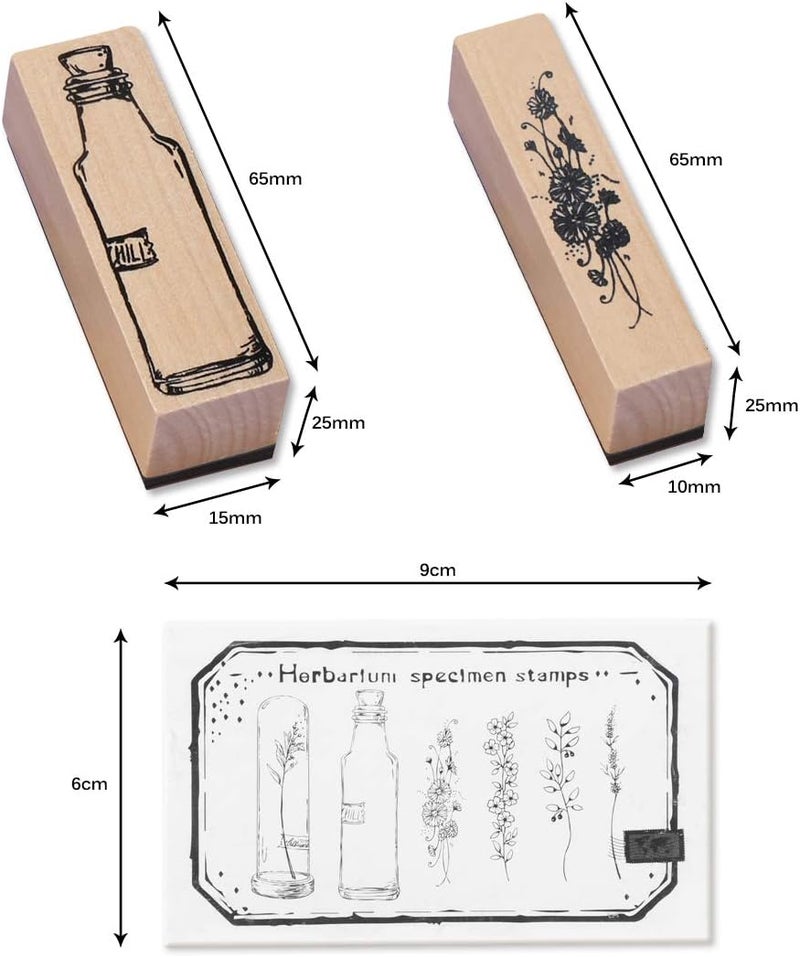 UCEC Wooden Plant Patterns Rubber Stamp, Plant and Flower Decorative Vintage Wooden Rubber Stamp Set for DIY Craft Card Scrapbooking Supplies Photo Album, Hand Book, Planner, Scrapbooking, 7Pcs - Image 2