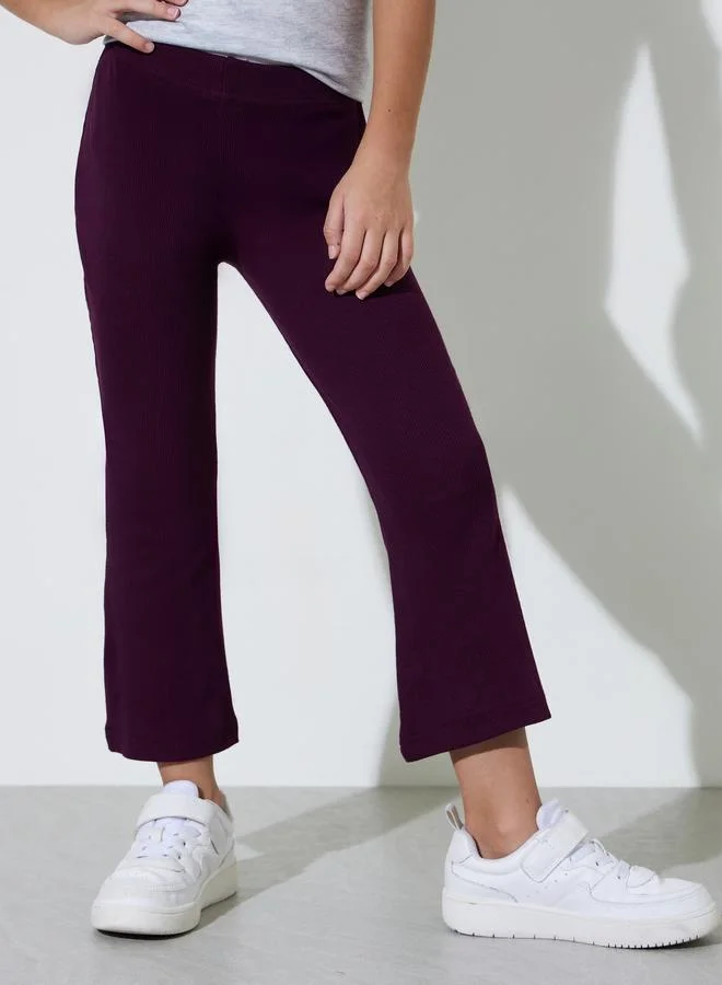 ستايلي Girls Purple Ribbed Fit and Flare Leggings
