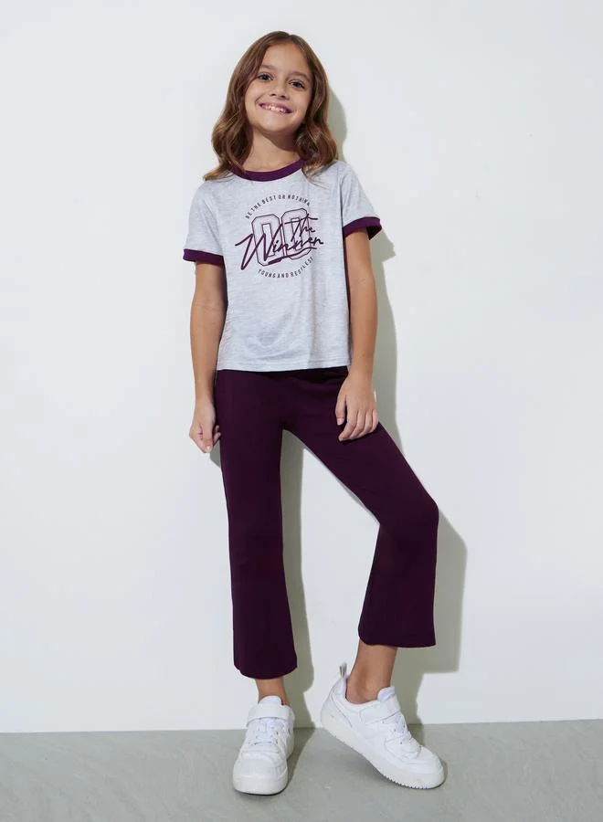 ستايلي Girls Purple Ribbed Fit and Flare Leggings