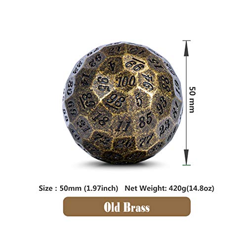 DNDND Old Brass D100 Dice Metal Single 100 Sided Polyhedral Dice with Metal Case and Velvet PouchOld Brass with Black Number - Image 5