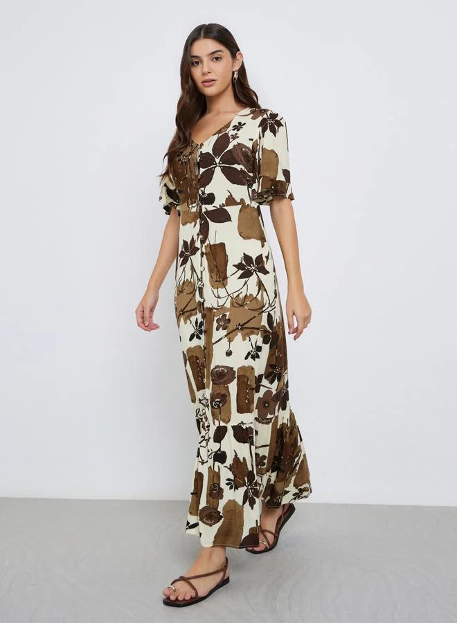 Maxim Creation Maxim Creation A-Line Maxi Dress with Floral Print