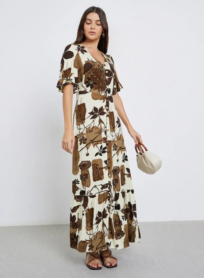 Maxim Creation Maxim Creation A-Line Maxi Dress with Floral Print