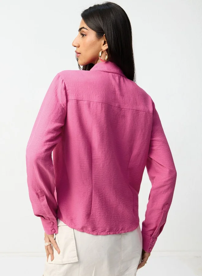 ذا سوليد ستور The Souled Store Women Regular Fit Solid Pink Casual Shirt