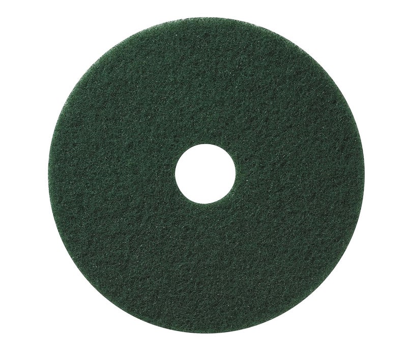 Green Scrub Floor Pad, 22" Diameter, 3.25" Center Hole, 5 Pads/Case, Cleaning Pad for Hard Surfaces, Made of 100% Recycled Content, USA Made