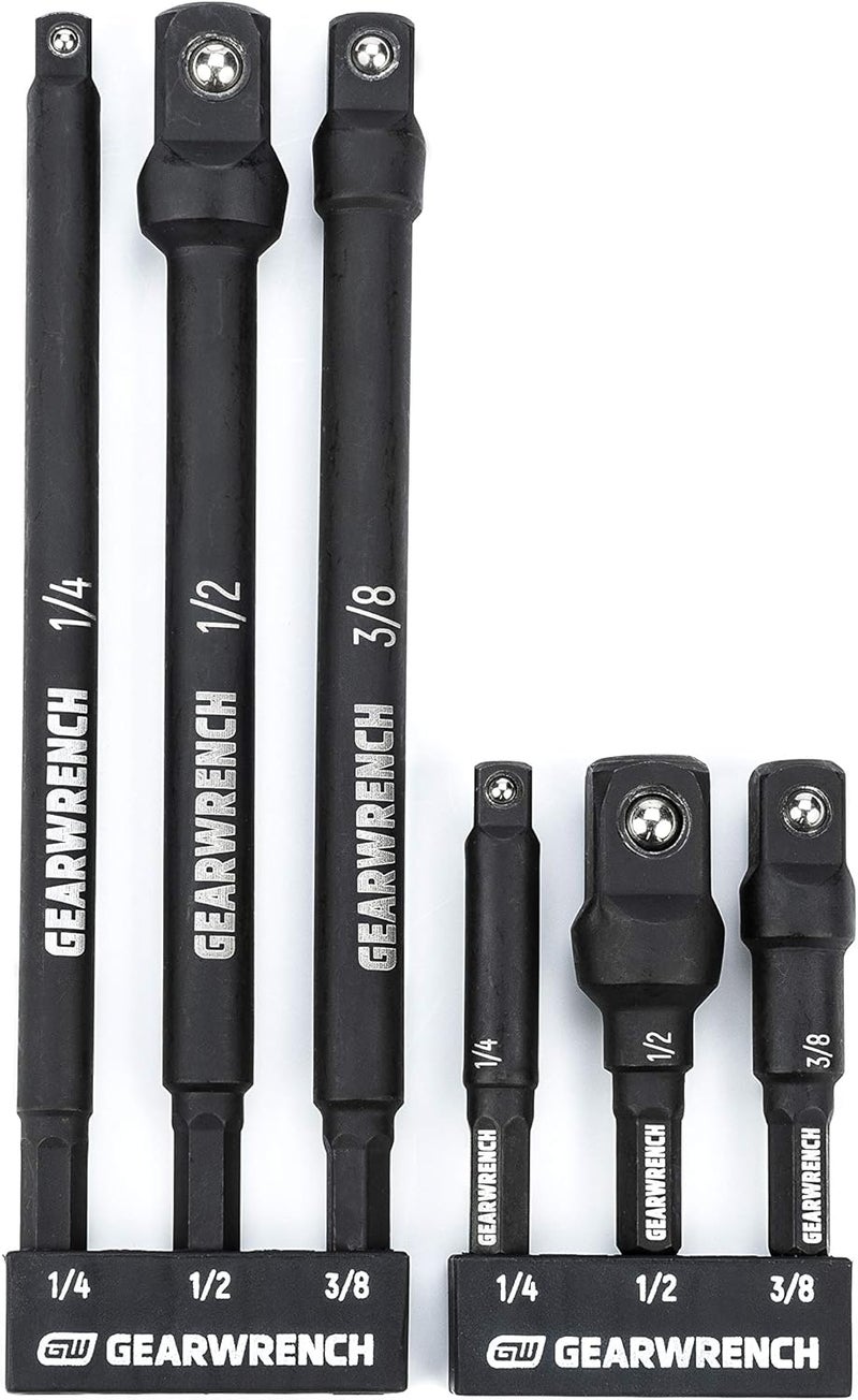 GEARWRENCH 6 Pc 14 Drive Hex Shank Impact Socket extensions  14 38 and 12 Drive sizes  212  6 long  84971A02 - Image 1