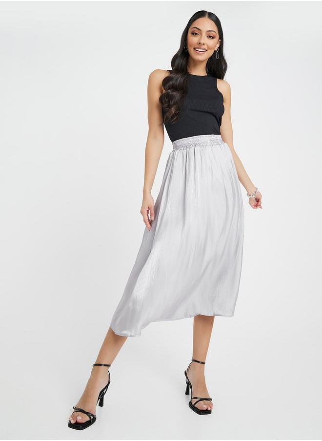 Styli - Metallic Silk Midi Skirt - Image 1