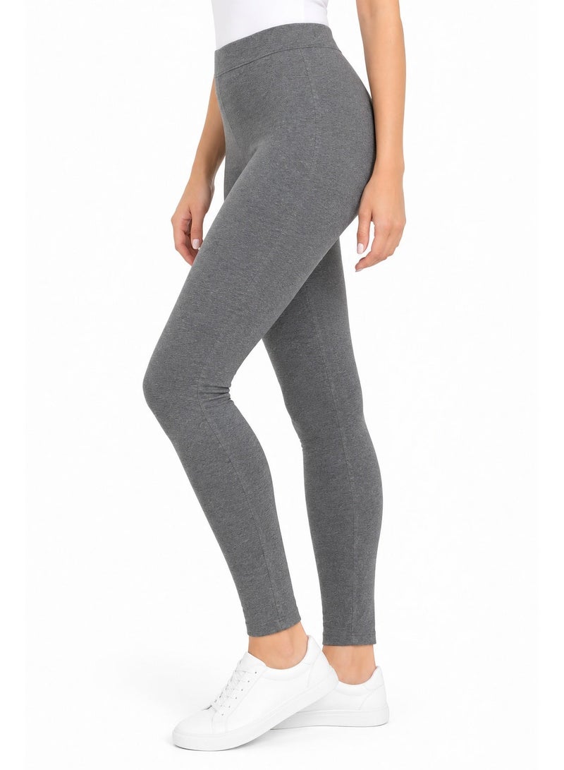 Forever 21 Women's Dark Grey Cotton Full-Length Leggings - Image 1