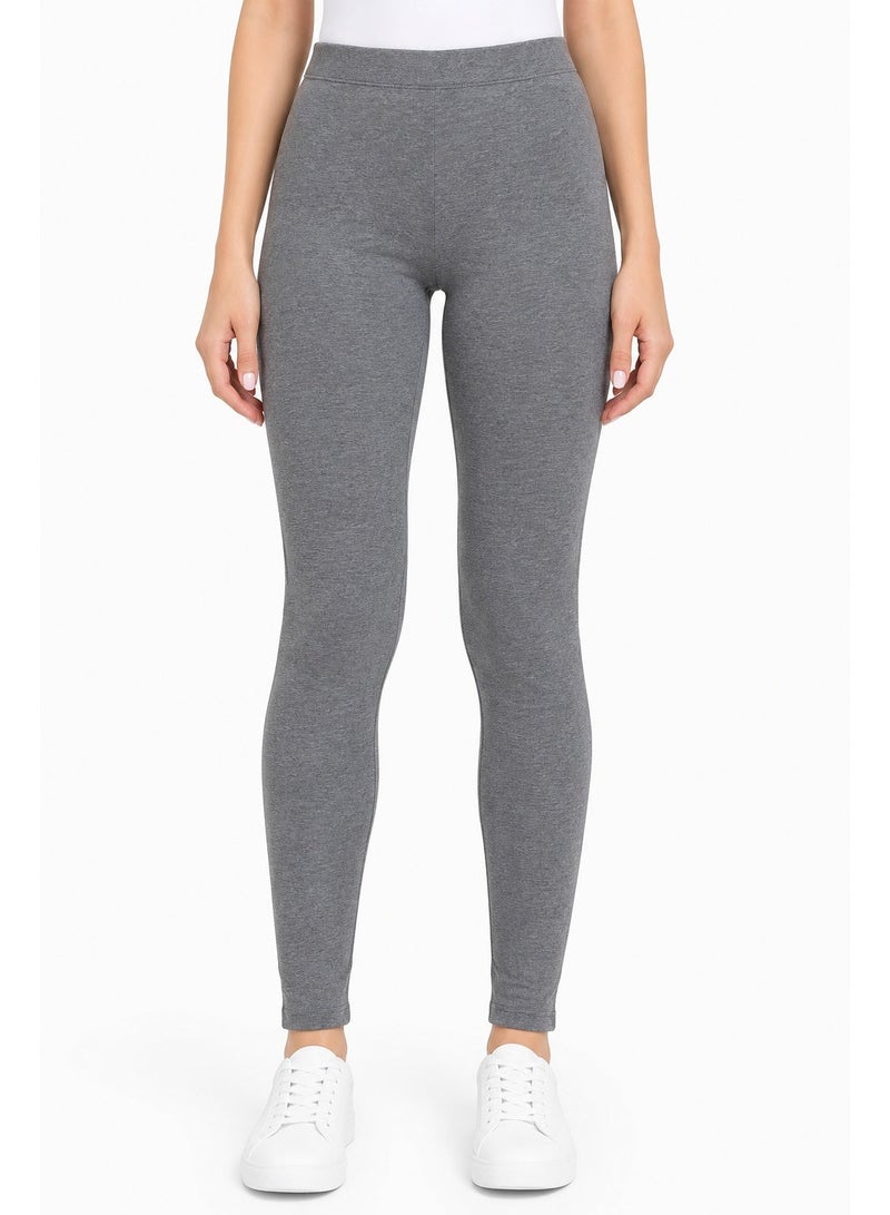Forever 21 Women's Dark Grey Cotton Full-Length Leggings - Image 2
