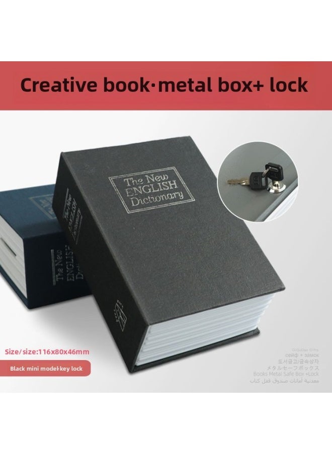 Realistic Book Safe Lock Password Key Box Metal Coin Storage Box Saving Canister Money Toy/storage Container-Color:Black [mini Number 114x 80x 45mm]]-Dimensions:Key Lock  - Image 1