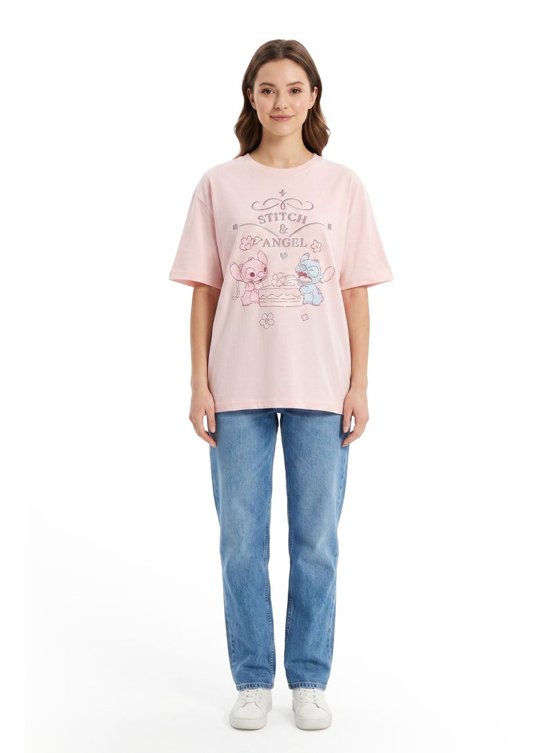Disney Stitch & Angel Women’s Oversized Drop Shoulder Graphic T-Shirt – Casual Relaxed Fit Tee - Image 4