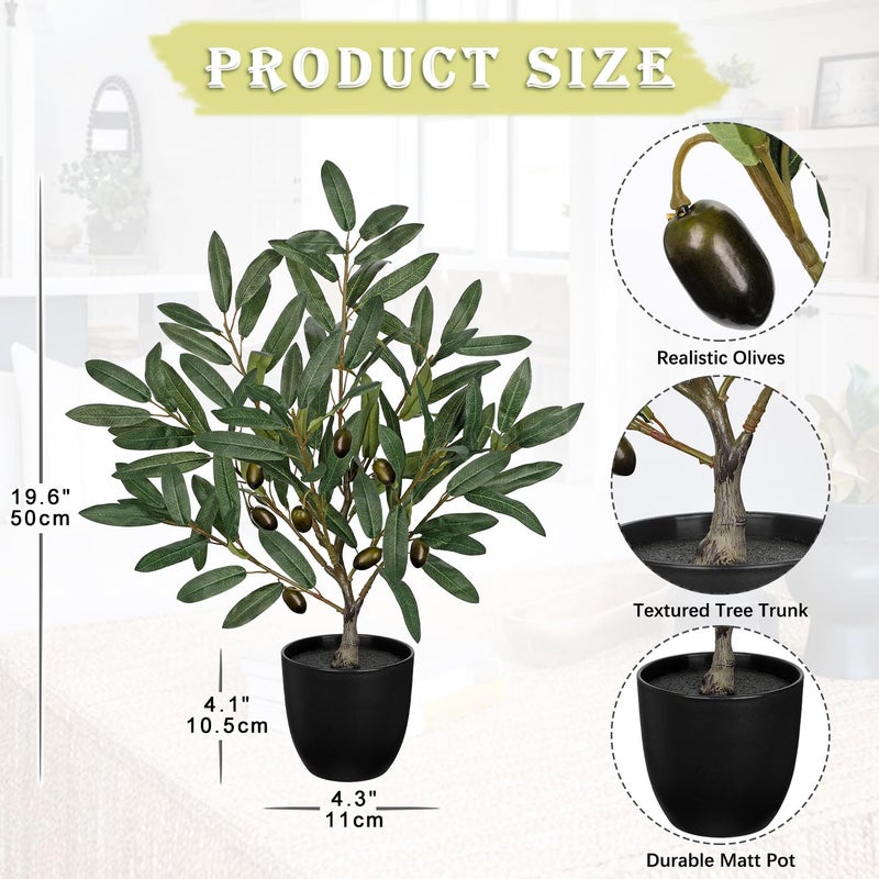 Briful Small Olive Trees Artificial Decor 19.6in Fake Olive Plant with Black Pot Decorative Olive Tree for Home Office Countertop Kitchen Table Farmhouse Decor - Image 2