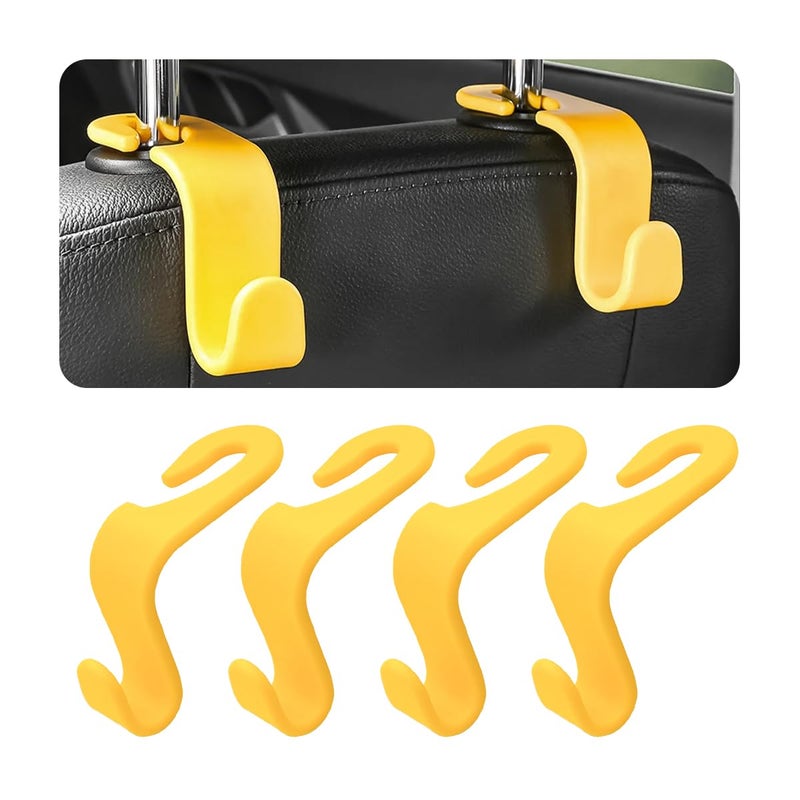 Hanemia 4PCS Car Back Seat Headrest Hooks Rear Car Seat Storage Headrest Hanger Holder Hooks Organizer Universal Auto Interior Accessories for Bag Purse Handbag Cloth Coats Grocery Yellow - Image 3
