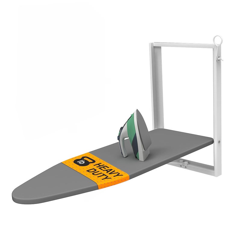 Xabitat Wall Mounted Ironing Board, 36.2" X 12.2" Compact Mount Fold Down Iron Board for Small Spaces, Space Saving with Cotton Fabric Cover, White and Grey - Image 1