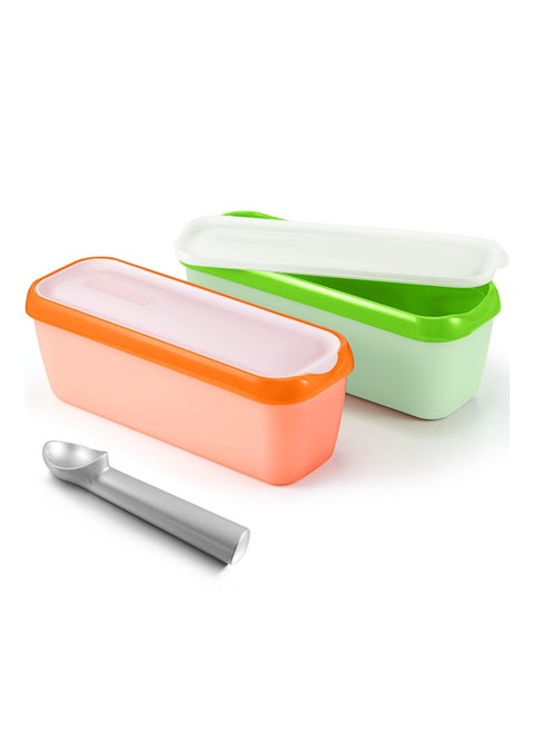 Rectangle Ice Cream Storage Containers, 2 Pcs Reusable Homemade Ice Cream Case with Lids and Scoop, 1.5 Quarts Freezer Storage Container for Ice Cream, Sorbet and Frozen Yogurt