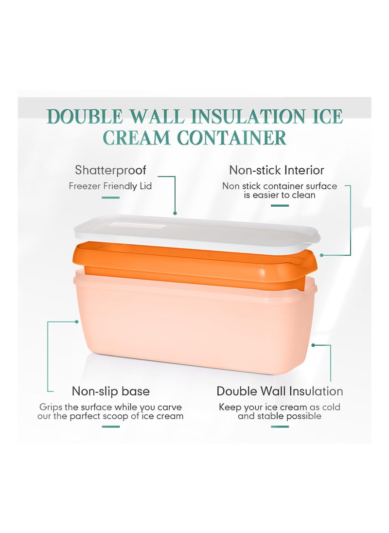 KASTWAVE - Rectangle Ice Cream Storage Containers, 2 Pcs Reusable Homemade Ice Cream Case with Lids and Scoop, 1.5 Quarts Freezer Storage Container for Ice Cream, Sorbet and Frozen Yogurt - Image 1