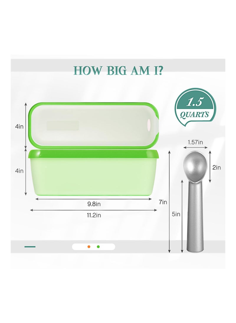 KASTWAVE - Rectangle Ice Cream Storage Containers, 2 Pcs Reusable Homemade Ice Cream Case with Lids and Scoop, 1.5 Quarts Freezer Storage Container for Ice Cream, Sorbet and Frozen Yogurt - Image 1